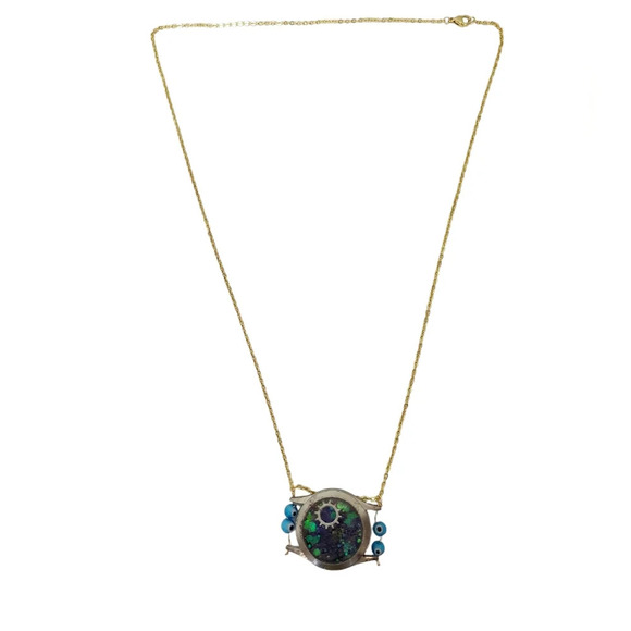 18k Gold Plated Watch Part  Lampwork Glass Eyes Necklace - Picture 4 of 5